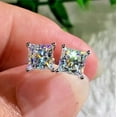 thumbnail image 4 of 3Ct Princess Cut Diamonds Solitaire Stud Women's Earrings 14k White Gold Finish Silver, 4 of 4