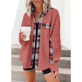 thumbnail image 3 of Womens Waffle Knit Plaid Shacket Boyfriend Button Down Shirt Jacket Loose Long Sleeve Tops, 3 of 6