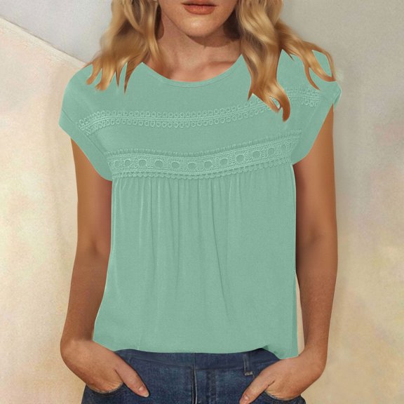 ClodeEU Womens V-Neck Short Sleeve Crew Neck Pleated Front T-Shirt ,Loose Dressy Casual Summer Tee Tops Green,Womens Plus XXL