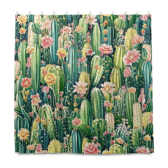 Colorful Cactus Shower Curtain Liner 72x72 Inch Waterproof Shower Curtains Decorative Bathroom with 12 Pack Hooks