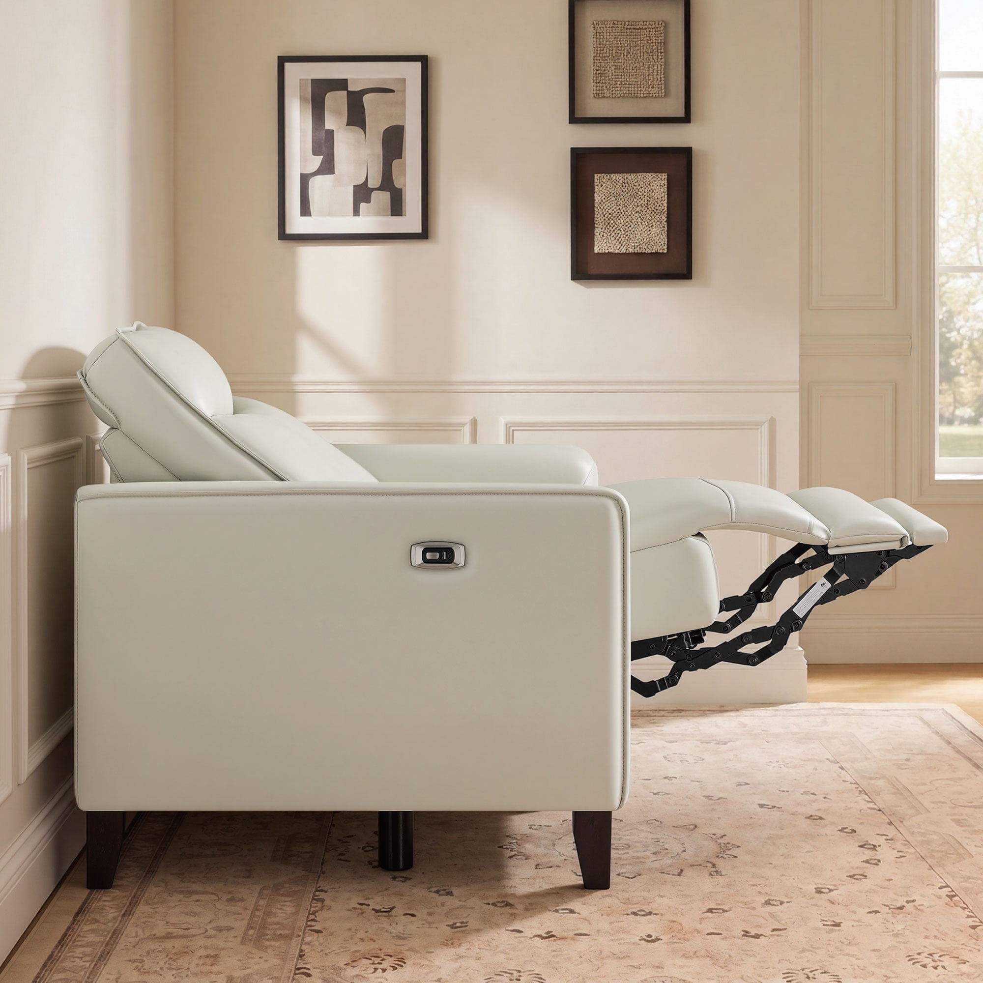 Spruce & Spring Zero Wall Power Recliner Chair for Living Room - Faux Leather Creamy Grey