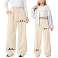 thumbnail image 2 of Girls Bowknot Barrel Leg Sweatpants Kids Athletic Elastic Waist Wide Leg Joggers Pants With Pockets Girl Sweatpants Beige 4 Y-5 Y, 2 of 7