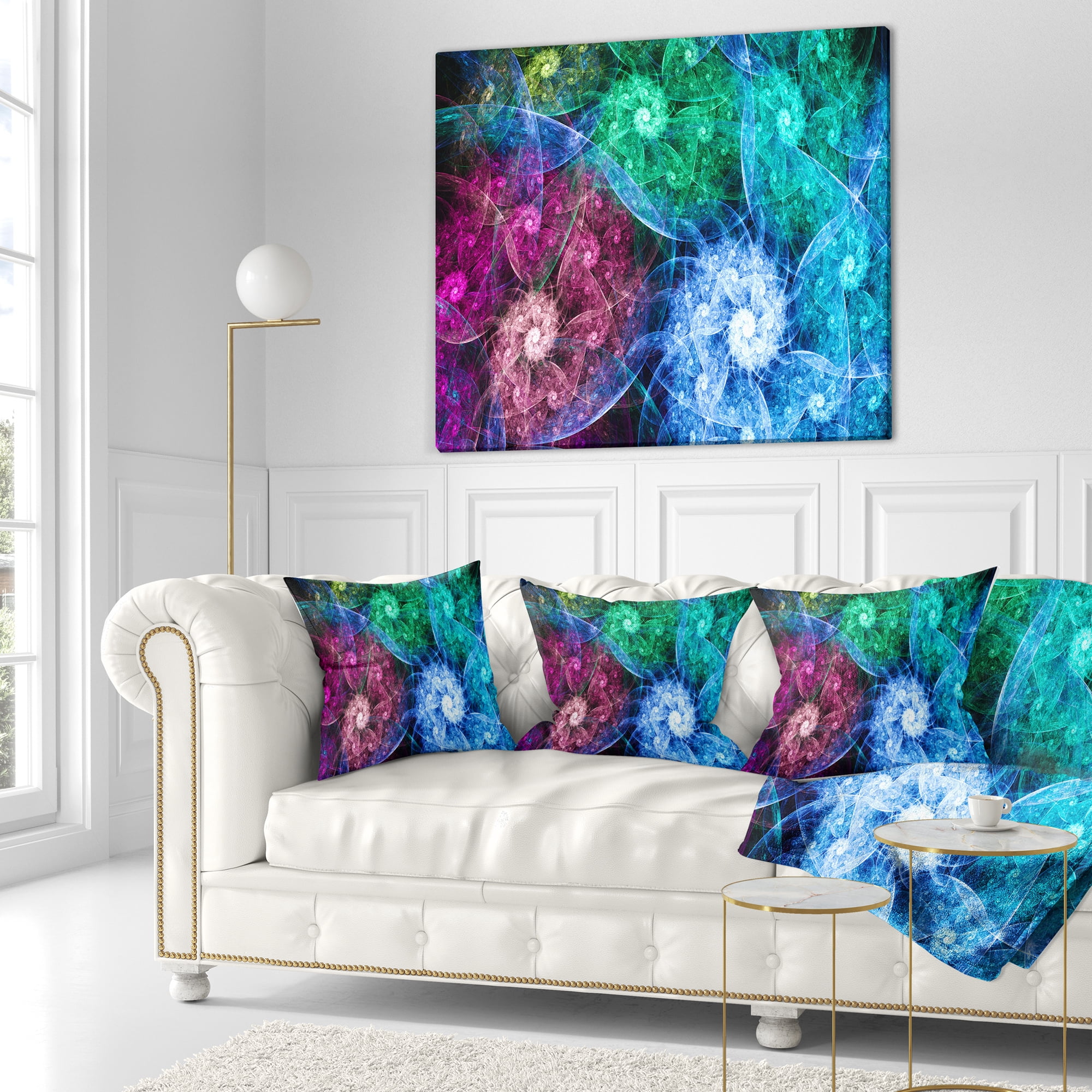Designart Multi Color Bright Exotic Flowers - Abstract Throw Pillow - 18x18