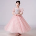 thumbnail image 2 of Vestido de princesa para niñas, vestido de novia, vestido de manga abullonada, vestido de presentador de piano grande para niños, vestido de velo abullonado para verano, 2 of 5