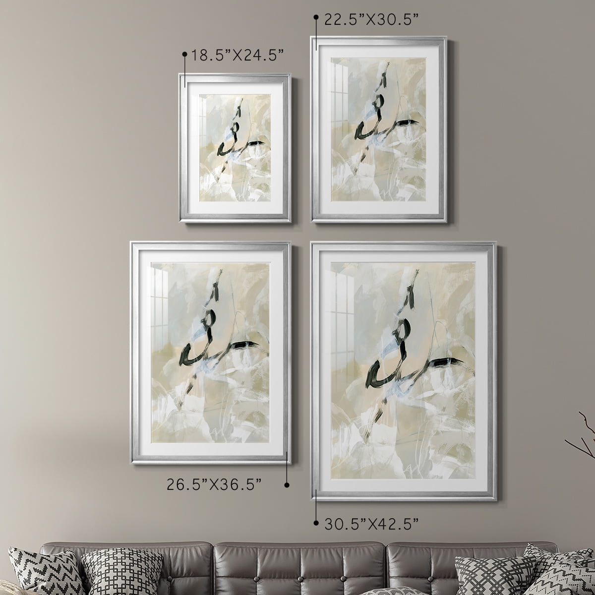 Wexford Home Scribble Veil I Premium Framed Print, 22.5" x 30.5" - Ready to Hang, Silver (Set of 2)