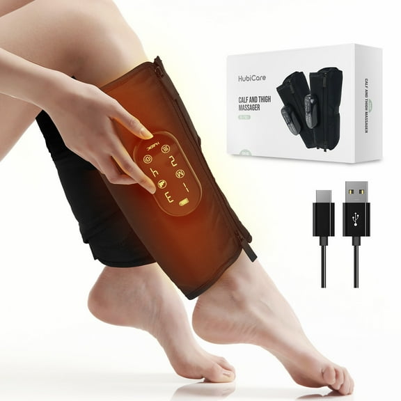 HubiCare Calf and Thigh Leg Massager, Leg Massager for Circulation and Pain Relief, Calf Air Compression Massager with Heat, Compression Massager with 4 Modes 3 Intensities (Pair)