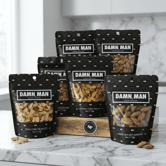 Damn, Man Gourmet Assorted Nut Box - Sweet & Salty Almonds Cashews & Peanuts - 6 Bags of Nuts - Father's Day Gift