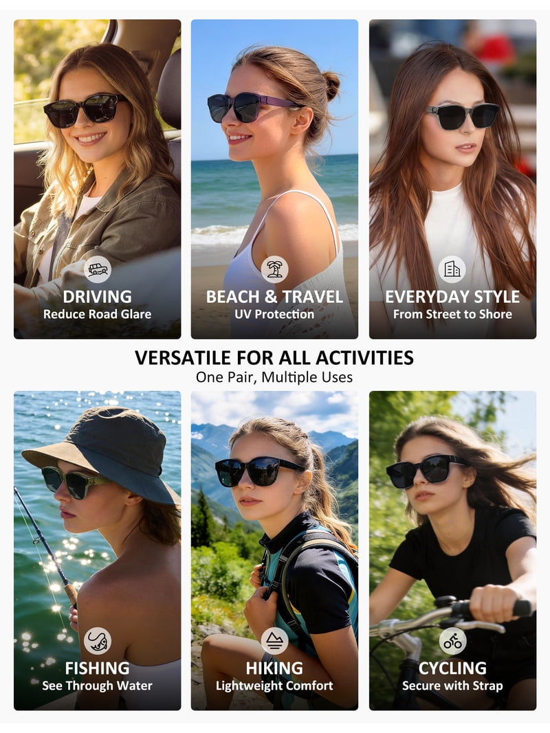 Polarized Fit-Over Sunglasses for Women & Teens, Cat Eye  display picture 2