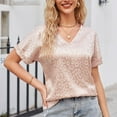 thumbnail image 5 of Fesfesfes Womens Blouses Women's V-neck Leopard Satin Short Sleeve Shirt Sleeve Top Short Sleeve V-neck Top/blouse Womens Short Sleeve Tops 10(XL), 5 of 6