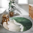 thumbnail image 4 of Dark Green Round Living Room Rugs 3.3 ft, Ocean Wave Beach Scenery Modern Art Washable Area Rug with Non-Slip Sturdy Edge Binding Round Front Door Mat Floor Carpet for Entryway, 4 of 9