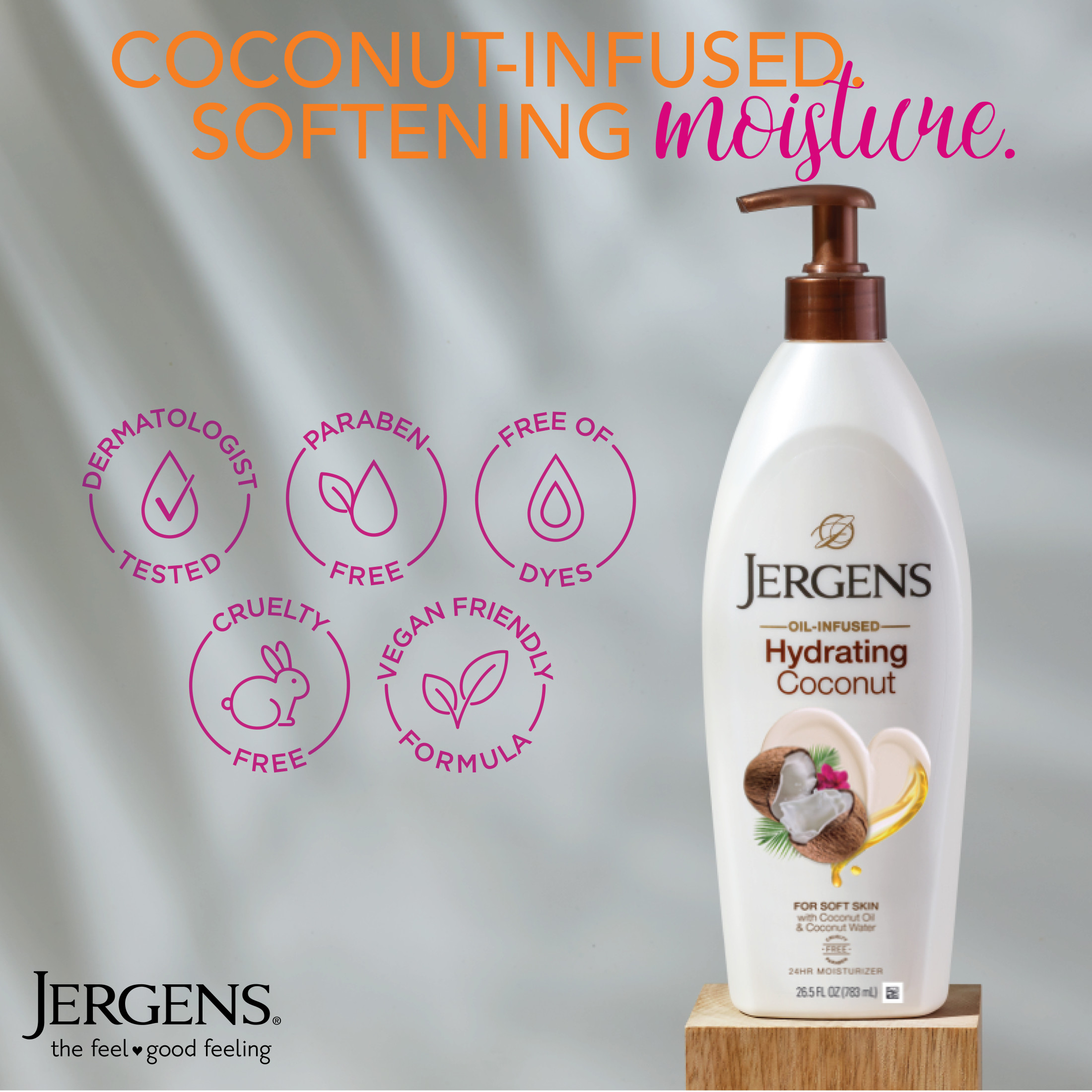 Jergens Hydrating Coconut Body Lotion, Lotion for Dry Skin, Dermatologist Tested, 26.5 Oz - image 4 of 10