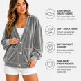 thumbnail image 2 of Wrongduck Women's Velvet Cardigan Jacket Lightweight Button Front Long Sleeve Casual Sweater Coat with Pockets Spring Fall Layering Top, 2 of 7