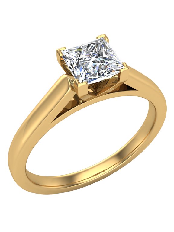 Diamond Engagement Rings For Women GIA Certified Princess Solitaire Diamond Ring 18K Gold 0.50 Carat (F,SI)