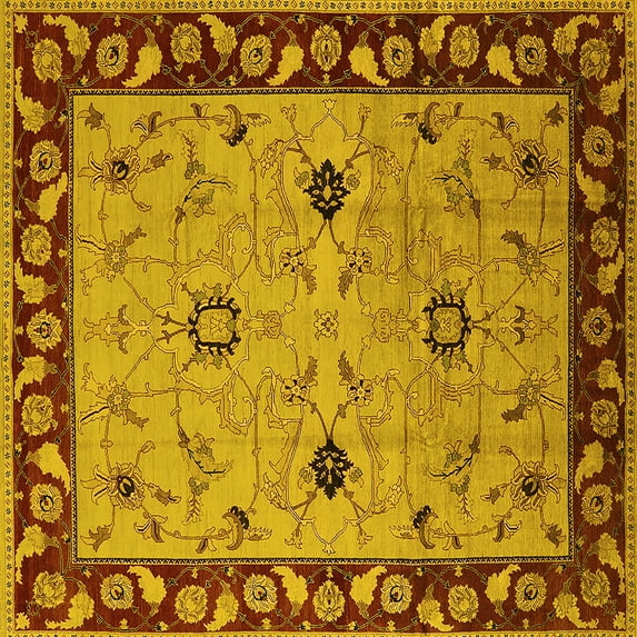 Ahgly Company Machine Washable Indoor Square Oriental Yellow Traditional Area Rugs, 3' Square