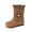 Brown, variant on GobdXE Girls Mid Calf Boots Solid Faux Suede Ruffled Cuff Bow Pearl Decor Fall Winter Casual Shoes Beige,8-9 Years