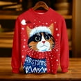 thumbnail image 4 of Byoo Cat Print Sweater for Toddler Boy Christmas Full Sleeve Round Neck Knit Ribbed Xmas Sweatshirt Soft Holiday Pullover Top, 4 of 5