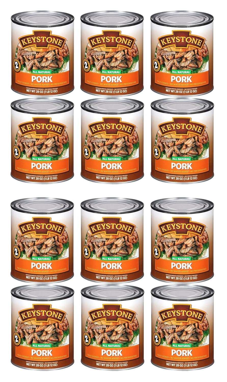 (Pack of 48 Cans) Keystone All Natural 28 Oz| Ground Beef Pack of 12 | Chicken Pack of 12 | Pork Pack of 12 | Turkey Pack of 12 | Fully Cooked Ready to Eat |Long Shelf Life Emergency Survival Food