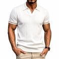thumbnail image 2 of FRSASU Men's Business Casual Knit Polo Shirt Short Sleeve Lapel Collar Lightweight Summer office Tops White-A, 2 of 5
