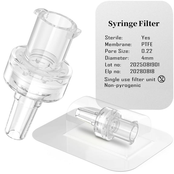 Lab Sterile Hydrophilic PTFE Membrane Syringe Filters,0.22um Pore Size,4mm Diameter,Individually Packed,Stamped Expiration Dates,10PCS
