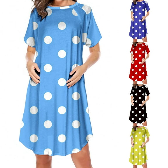 Wiyuqeen Maternity Nightgowns for Women Polka Dot Print Knee Length Dress Sleepwear Short Sleeve Side Zipper Loose Loungewear