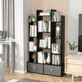 thumbnail image 5 of iSunirm Bookcase with Storage Home Decor Book Shelf with 2 Drawers, Free Standing Office Storage Shelf with 12 Open Bookshelf, Industrial Wood Book Case for Bedroom Living Room,Black, 5 of 5