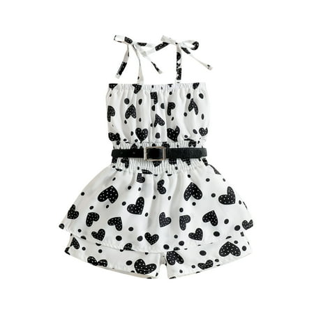 

ZRBYWB Toddler Girls Romper Summer Long Sleeve Cartoon Love Printing Hemline Belt Jumpsuit Clothes Cute Summer Clothes