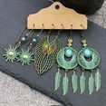 thumbnail image 1 of Rewenti Ethnic Style Hollow Female Woven Dream Net Wood Bead Earrings Set, 1 of 3