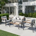 thumbnail image 2 of ECOPATIO 4 Pieces Metal Patio Furniture Set, Modern Outdoor Patio Furniture with Wood Armrest and Thickened Cushions Comfy Patio Sofa for Balcony, Deck and Poolside(Light Grey), 2 of 6