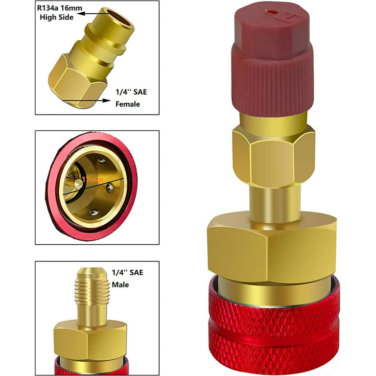 Lieonvis R1234YF to R134A Adapter,Blue and Red High Low Side R1234YF  Adapters AC Hose Fitting Connectors for R1234YF CAC Evacuation Recharging, R1234YF/R12 to R134A Car Air-Conditioning 