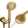 thumbnail image 1 of Fatspas High Pressure Handheld Shower Head, 10-Setting 4.8" Showerhead Spray Set with Stainless Steel 71 inch Hose & Holder & PTFE Tape, Built-in Power Wash to Clean Tub, Tile & Pets(Brushed Gold), 1 of 6