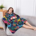 thumbnail image 5 of Oversized Wearable Blanket Hoodie,Colorful Dinosaurs Tropical Floral Pattern Sherpa Blanket Hoodie with Super Pockets,Super Warm Fuzzy Pullover for Women & Men, 5 of 6