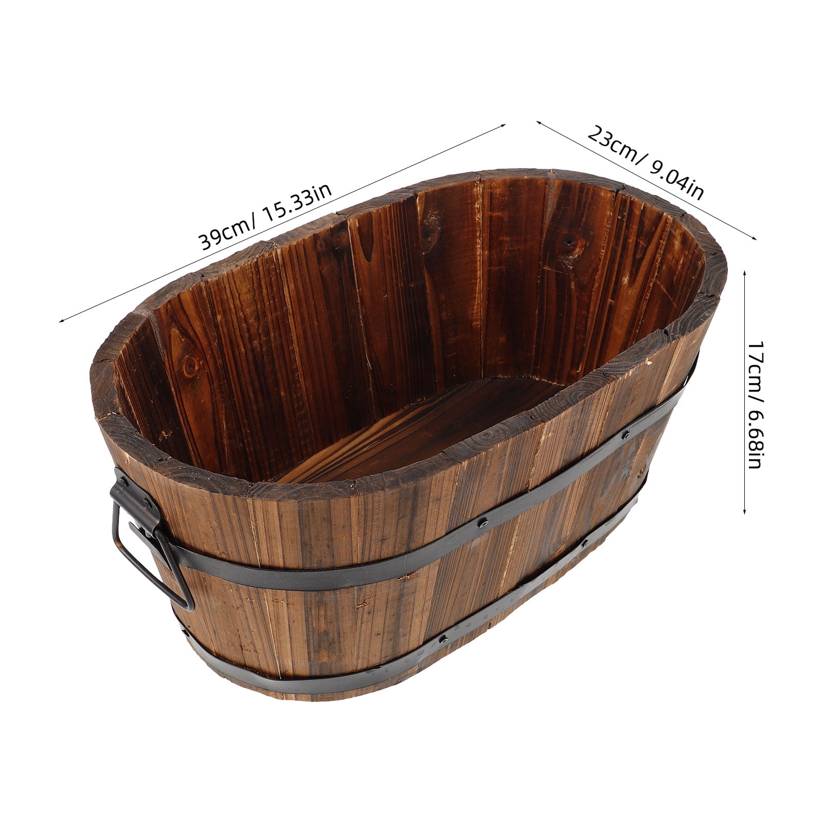 RENACLIPY Barrel Planter Rustic Planter Dark Brown 1Set for Gardening Pot Outdoor Gardens