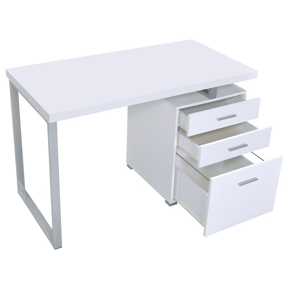 FurniFact White Office Desk – Computer Desk with Drawers for Home or Workspace