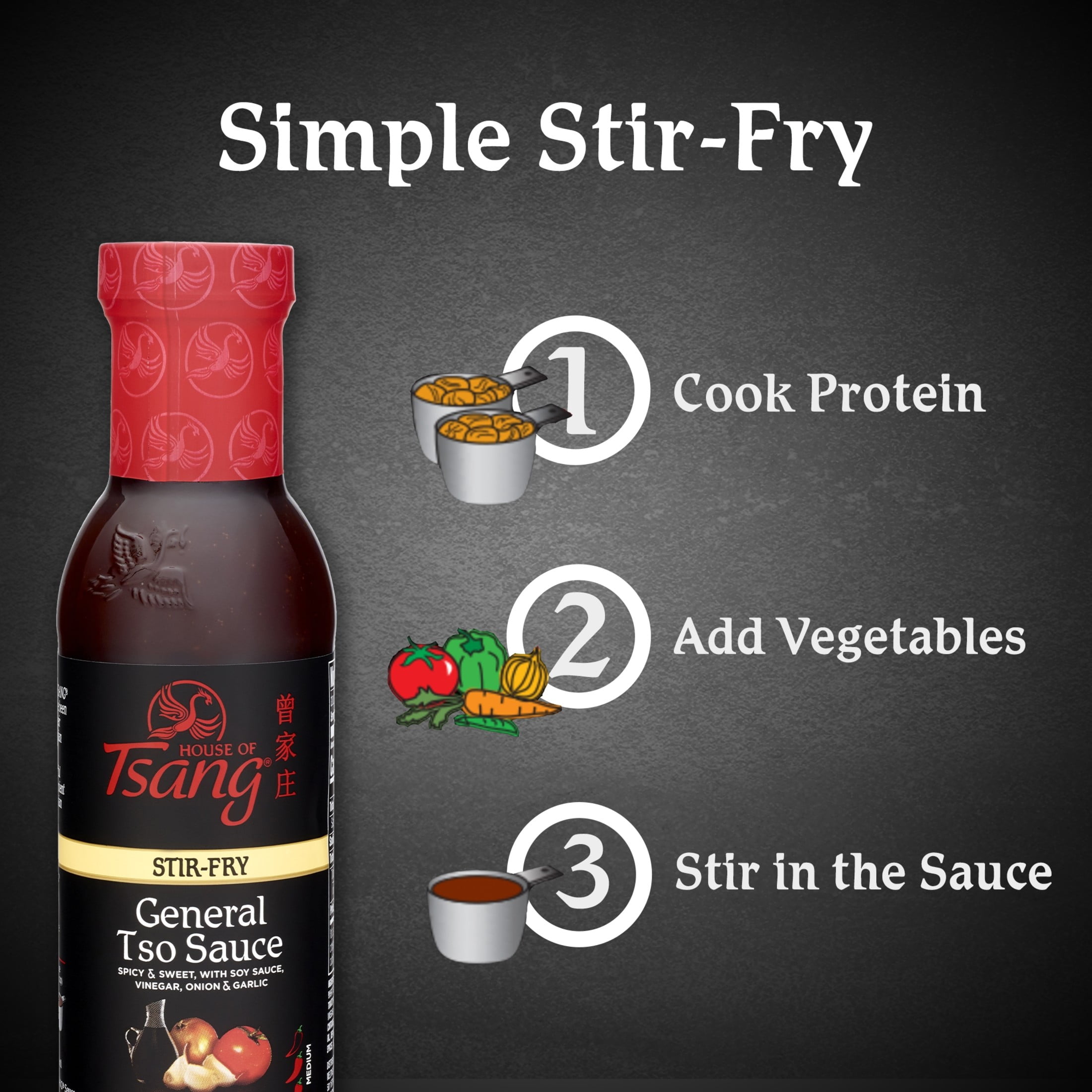 (2 pack) HOUSE OF TSANG General Tso Stir-Fry Liquid Sauce, Shelf-Stable, 12.6 oz Glass Bottle