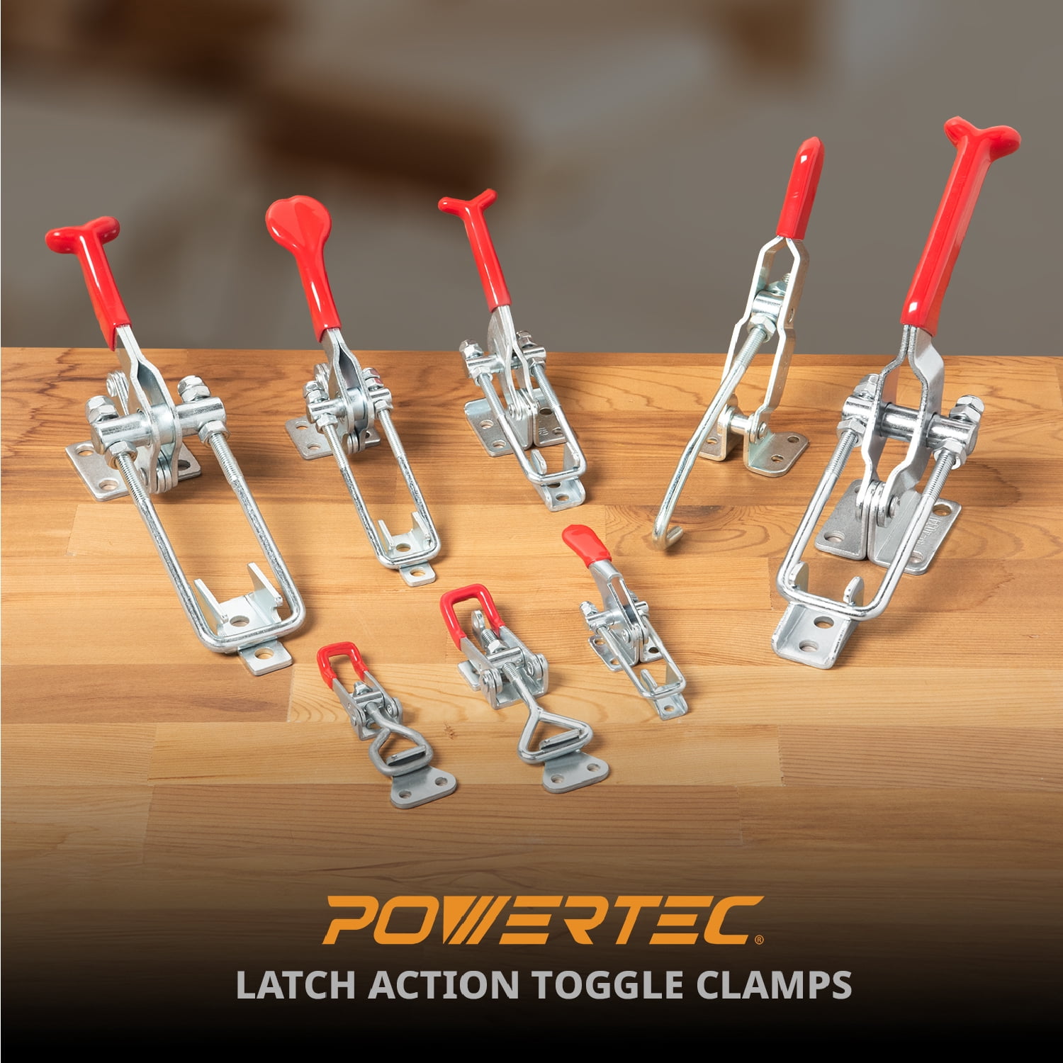 POWERTEC 2PK Toggle Clamp, 1980 lbs Holding Capacity, 40344 Adjustable 90 Degree Vertical U Bolt Latch w/Antislip Hand Grip for Woodworking Jigs & Fixtures, Smoker, Tire Carrier, Tool Box (20324-P2)