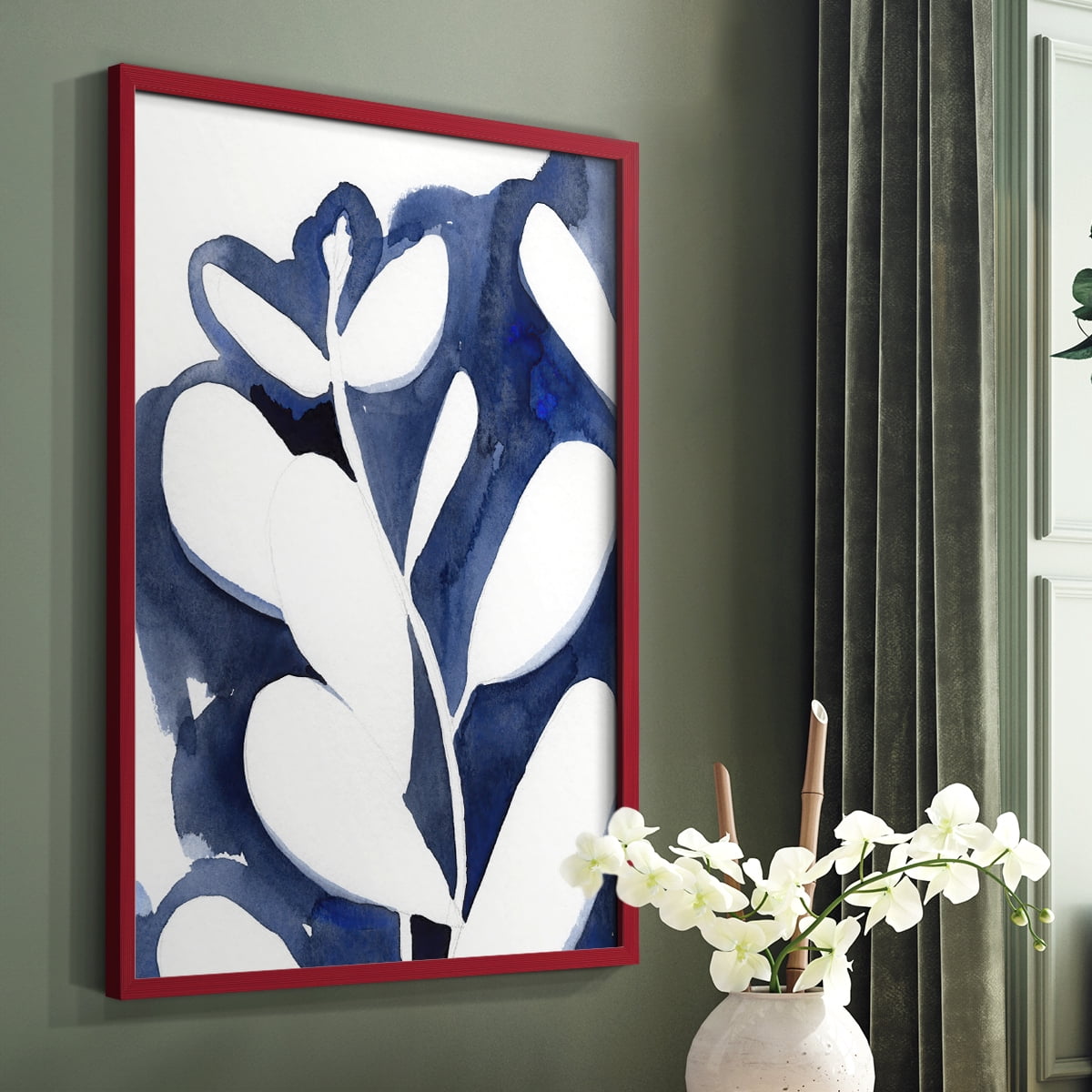 Blue Eucalyptus II Framed Print in Red Solid Wood Framed Print No Nail Hanging
