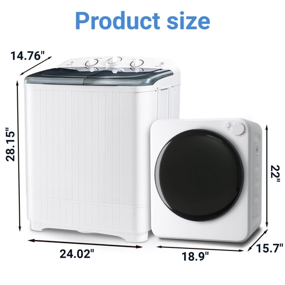 Winfire Portable Washer & Dryer Combo, 22lbs Twin Tub Washer & 800W 1.8 cu.ft Compact Dryer, Energy Saving Laundry Set for Apartments & Camping