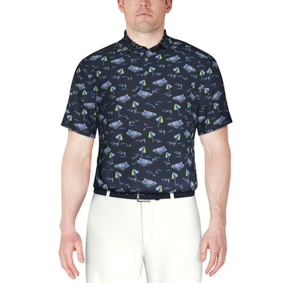 Pga Tour Mens Regular fit Short Sleeve Polo Shirt Small Blue Stretch Beach Print