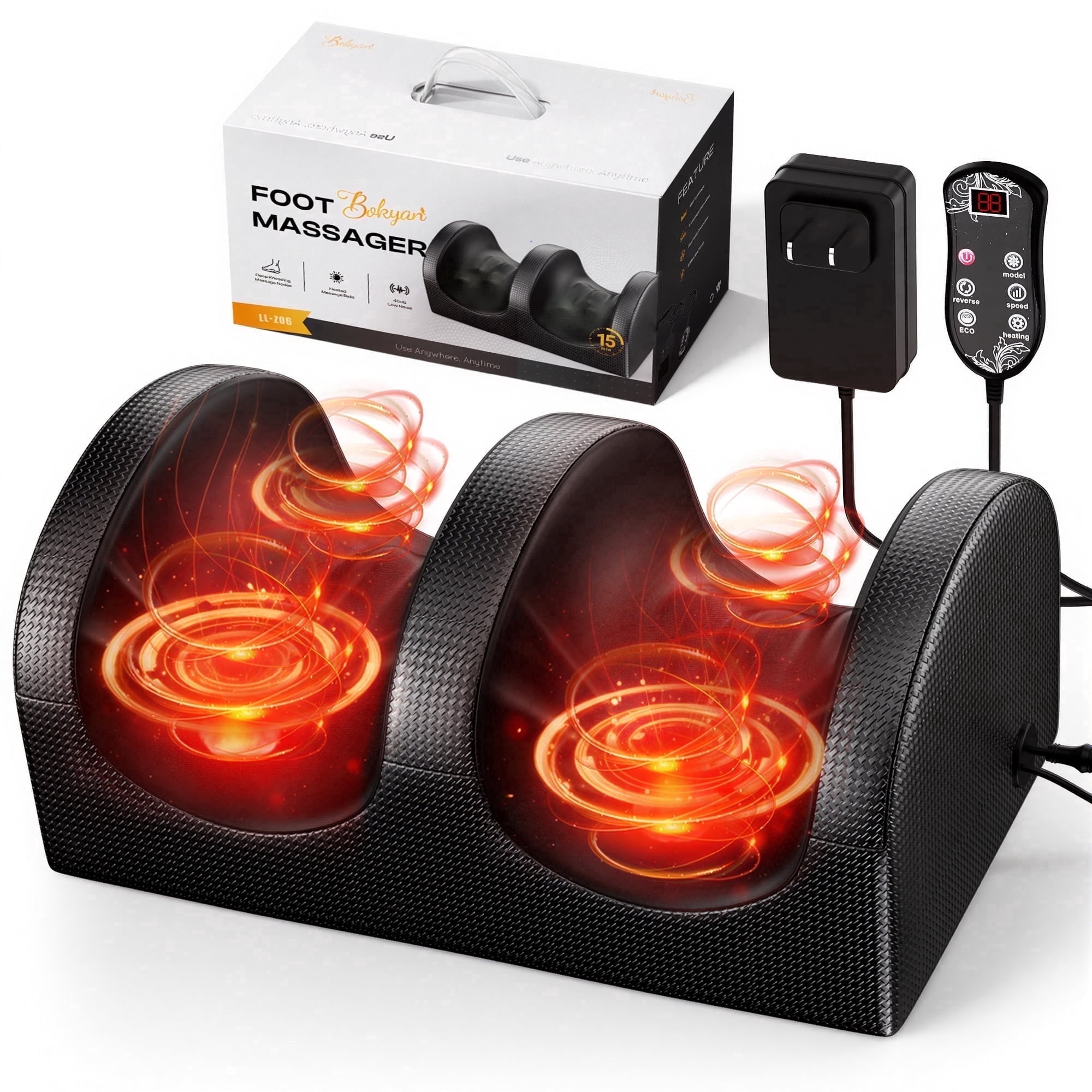 BOKYAN Shiatsu Foot Massager, Foot Spa with Heat for Comfort and Relief, Gift, Black