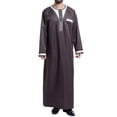 thumbnail image 1 of Pompotops Men's Muslim Robe Arab Middle Robe Pattern Embroidery Long Sleeve Standing Neck Pocket Long Shirt Fashion Casual Robe on Sale, 1 of 7
