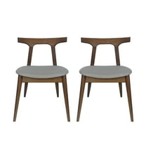 GDF Studio Danmore Mid Century Modern Fabric Upholstered Dining Chairs, Set of 2, Walnut and Light Gray