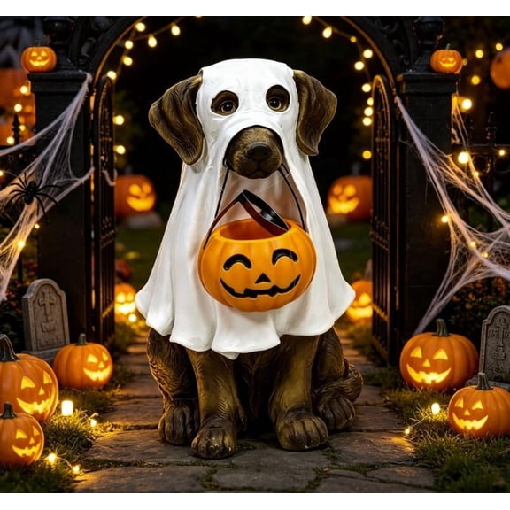 Halloween Dog Candy Bowl Decoration, Cute Dog Figurine with Candy Dish, Freestanding Halloween Trick or Treat Candy Holder for Front Door Porch Yard Party Home Decor