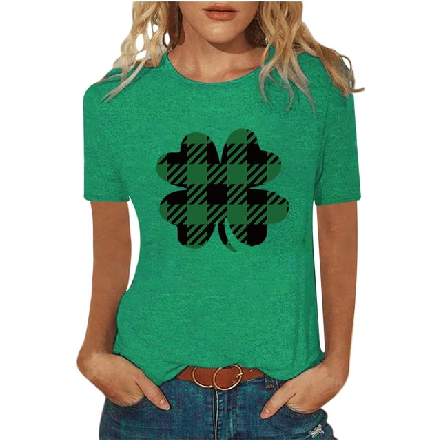 QIPOPIQ Chemises à Manches Courtes pour Femmes Col Rond T-Shirts de la Saint-Patrick T-Shirts Amples T-Shirt Trèfle T-Shirt Vert T-Shirts Tops St Patricks Day Tunique T-Shirts de Vacances T-Shirts Graphiques Offres