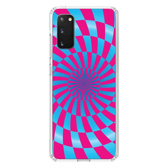DistinctInk Clear Shockproof Hybrid Case for Galaxy S20 ULTRA / 5G (6.9" Screen) - TPU Bumper, Acrylic Back, Tempered Glass Screen Protector - Blue Pink Swirl Geometric
