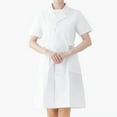thumbnail image 2 of Women Short Sleeve V Neck Button Down Long Dress Coat White Jacket With Pocket, 2 of 8