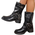 thumbnail image 4 of Womens Booties Round Toe Chunky Low Heel Ankle Boots Pull On Motorcycle Style Womens Shoes Vintage Outfits, 4 of 6