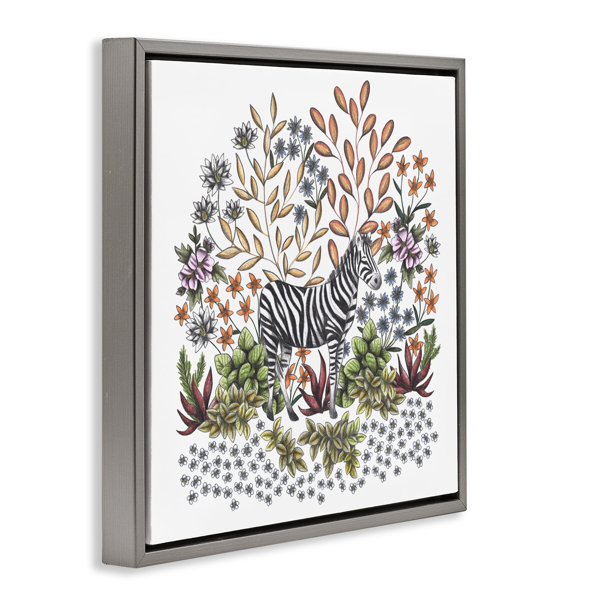 Jungle Wildlife Zebra Gray Framed Floater Canvas Wall Art, design by Cecilia Battaini