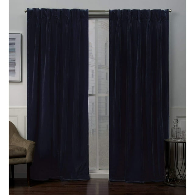 Exclusive Home Velvet Heavyweight Pinch Pleat Curtain Panel Pair, 108"" Length, Navy