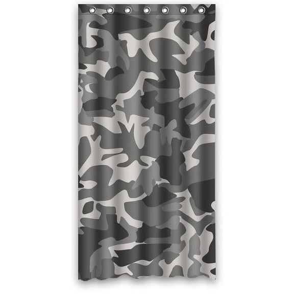 HelloDecor Black Gray White Camo Shower Curtain Polyester Fabric Bathroom Decorative Curtain Size 36x72 Inches