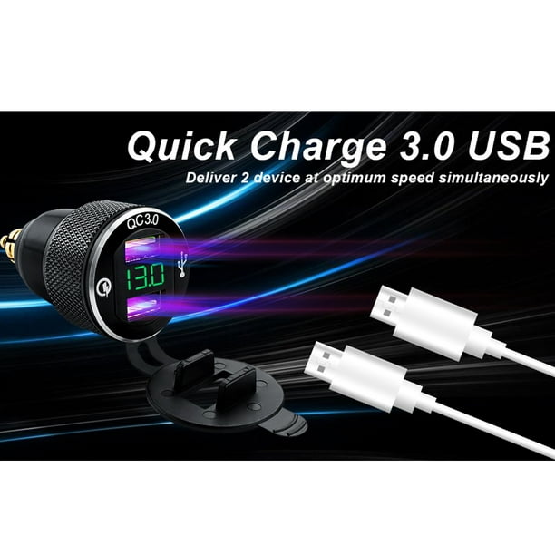 Motorcycle DIN Hella Powerlet Plug Charger to Dual Quick Charge 3.0 USB  Charger for -BMW with Blue LED Voltmeter 